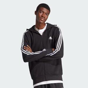 NWT Adidas Men's Essentials 3 Stripes Full Zip Hoodie Black L
